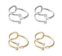 HOBBIESAY Lot de 4 bagues d'ouverture avec nœud en cristal - Tendance - Réglables - Bijoux empilables, Laiton