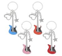 HOBBIESAY Lot de 4 porte-clés en cristal pour guitares punk - Étoile - Ornements en cristal - Instrument de musique - Thème rock and roll - Avec fermeture en forme de cœur - Pour clés de poche