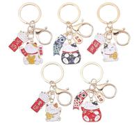 HOBBIESAY Lot de 5 porte-clés Maneki Neko de style japonais en forme de chat porte-bonheur de 3,3/8,3 cm - Porte-monnaie mignon - Porte-bonheur, Fengshui - Pour femmes et filles
