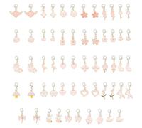 HOBBIESAY Lot de 58 pendentifs en émail rose avec fermoir à clip - 29 styles - Avec fermoir mousqueton - Alliage émaillé - Pour bracelets, colliers, porte-clés, fabrication de bijoux