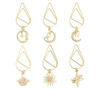 HOBBIESAY Lot de 6 trombones dorés en forme de lune céleste et d'étoiles - Marque-page pour les amateurs de littérature mystique - Cadeaux d'anniversaire
