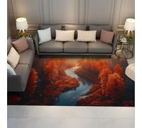 HOBBOY Arbres Rouges Tapis Feuillage d’Automne Vibrant & Scène de rivière Imprimer Tapis Mince Confortable pour Vivre Buanderie Entrée Non Antidérapant Lavable 60 x 100 cm