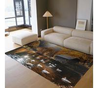 HOBBOY Automne Bord de lac Tapis Sunshine Cabin et Canards Blancs Imprimer Tapis Mince pour Salon Couloir Cuisine antidérapant Lavable 100 x 150 cm