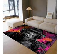 HOBBOY Black Monkey 80 x 120 cm Tapis de Quartier Thème Musical Art Animalier Sol Moquette Graffiti de Rue Gorilla Design Tapis Fin Lavable pour Salon