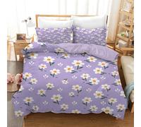 HOBBOY Ensembles de Housse de Couette Violet, imprimé Fleurs Blanches, Housse de Couette avec Fermeture éclair, 4 Attaches, 2 taies d'oreiller, Ensembles de Housse de Couette en Microfibre 200x220 cm