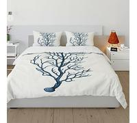 HOBBOY Ensembles de literie Beige de Style Simple Housse de Couette à Motif de Branches Bleues en Microfibre avec Fermeture à glissière 4 Attaches 2 taies d'oreiller sans draps 200x200 cm