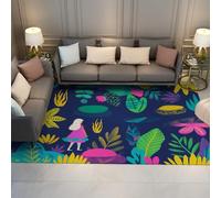 HOBBOY Fantasy Garden 120 x 170 cm - Tapis Fins pour dortoir loft Fille habillée de Rose en Tapis Mystique à imprimé Jungle Décoration de Sol aux Fleurs et Plantes vibrantes