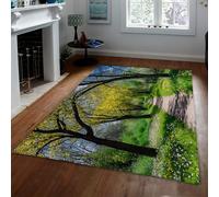HOBBOY Fleurs Sauvages Tapis Soleil forêt Vert Arbres Chemin Motif Lavable antidérapant Mince Tapis pour Chambre Salon entrée dortoir 160 x 230 cm