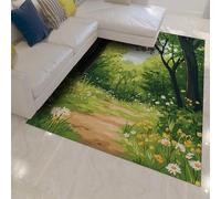 HOBBOY Forêt de Contes de fées Mince Tapis Vert Chemin d’Arbres et Fleurs Sauvages Motif Tapis antidérapants lavables pour Chambre d’Enfant Salle de Lecture Salle de Classe 120 x 160 cm
