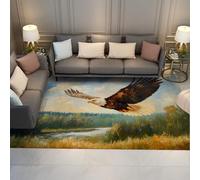 HOBBOY Forêts Prairies Tapis d’intérieur 120 x 150 cmMajestueux Aigle planant au-Dessus du Paysage fluvial Moquette antidérapante à Poil Bas Wilderness Beauté Décoration du Sol