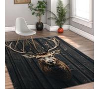 HOBBOY Grands Tapis en Bois cerf 160 x 220 cm Motif majestueux Marron tête d’élan Cabine Douillette et Salon Rustique Moderne Sol Ferme Moquette Fine