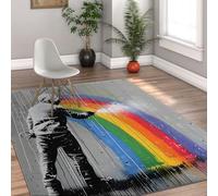 HOBBOY Gris 150 x 240 cm - Tapis de Course pour entrée d’Appartement Peinture décontractée pour Adolescents Tapis Fin imprimé Arc-en-Ciel Style Graffiti Urbain Décoration du Salon