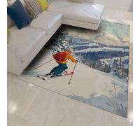 HOBBOY Hiver Moderne Thème Ski Tapis 120 x 170 cm Station de Ski Paysage Tapis Lavable Doux Antidérapant Poils Bas Salon Bureau Décor intérieur