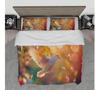 HOBBOY Housse Couette Colombe Blanche Ensemble 3 pièces Fantasy Sunset Glow et Printemps Chute Fleurs Motif Ensembles literie avec Fermeture éclair 2 taies d’Oreiller 230x220 cm