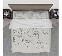 HOBBOY Housse de Couette Beige 3 pièces Picasso Abstrait Femmes Paix Colombe Motif Housse de Couette avec Fermeture Éclair 2 Taies D’Oreiller Ensembles De Literie Douce 260x240 cm