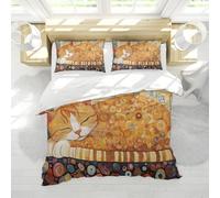 HOBBOY Housse de Couette en Microfibre Douce Confort et Chaleur 3 pièces Mignon Chat Sleeping Impression Ensembles de literie avec Fermeture éclair 4 Liens 2 taies d’Oreiller 200x200 cm