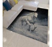 HOBBOY Nuit étoilée 140 x 200 cm Tapis d’Espace scène hivernale de Neige Tapis à Poils Bas Tapis de Sol à Motif de Course de Chevaux Blancs pour cheminée Salon Bureau.