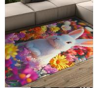 HOBBOY Paillassons d’entrée d’Art Photographique Lapin Blanc rêve avec Tapis Jardin Fleuri éclatants 120 x 150 cm - Tapis Fins sur Le thème printanier pour Cuisine Garage Studio