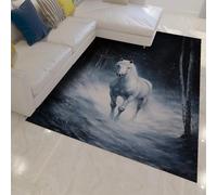 HOBBOY Paillassons de Porte Misty Forest Cheval Blanc galopant sur des Tapis lavables à Poils Bas imprimés enneigés 180 x 210 cm - décoration de Sol impressionniste pour Le Bureau