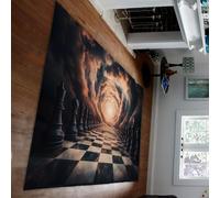 HOBBOY Perspective Illusion 150 x 210 cm Tapis d’Espace échiquier 3D et Vortex Cosmique Moquette à Poils Bas pour étude Salle Jeux décoration Mystique du Sol