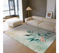 HOBBOY Printemps Revival Imprimer Tapis Aquarelle Floral Vert Feuilles Tapis de Sol à Poils Ras pour Chambre à Coucher Chevet Salon Canapé Cuisine 80 x 150 cm