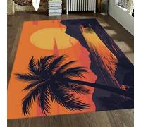 HOBBOY Scène de Plage vibrante Tapis relaxants Coucher de Soleil côtier Relaxant et Palmier Imprimer Tapis à Poils Ras pour Salon Salle de Bain Patio Lavable 50 x 80 cm