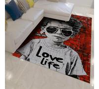 HOBBOY Street Style Love Life 80 x 150 cm - Tapis d’Espace pour entrée en Appartement Adolescent décontracté sur Motif de Briques Rouges Tapis Fin Graffiti Art de Rue Décoration intérieure