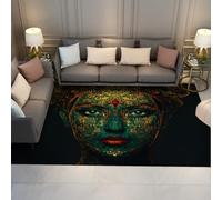 HOBBOY Style Ethnique 120 x 170 cm Tapis Surface Peinture Visage vibrante Moquette imprimée pour Loge Décoration d’entrée Intérieur antidérapant à Poils Bas