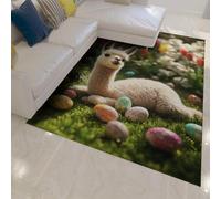 HOBBOY Tapis antidérapant Spring Vibes 60 x 120 cm Lamas et œufs Pâques Mignons dans des Tapis de Champs de Tulipe en Fleurs paillassons à Poil Bas faciles à Nettoyer pour la Chambre des Adolescents