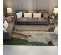 HOBBOY Tapis d’Art français 140 x 180 cm Plage de baignade Espace paysager Arc-en-Ciel Tapis lavables Peinture célèbre Tapis de Sol Fin Pointillisme Décoration intérieure