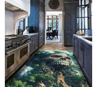 HOBBOY Tapis d’entrée 160x200cm Tapis de Zone Forêt Mystique Squelette Château Pavillon Lavable Crâne Flottant Fantastique Vintage Montagne Tapissés à Poil Bas Cuisine
