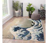 HOBBOY Tapis d’entrée de Style Japonais 90 x 150 cm The Great Wave Off Kanagawa Motif Tapis antidérapants à Poils Bas Mont Fuji en décoration de Sol en arrière-Plan