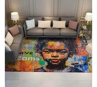 HOBBOY Tapis d’Inspiration Graffiti coloré J’AI des rêves Garçon Portrait Imprimer Tapis Mince pour Le Salon Dortoir Street Art Décoration d’intérieur 140 x 180 cm