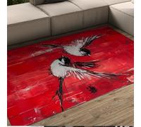 HOBBOY Tapis d’intérieur Dynamic Ink Art 210 x 240 cm - Motif Oiseaux Noir et Blanc Moquet à Poil Bas Style Aquarelle Lavable Salle à Manger Lofts Décor du Sol