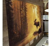 HOBBOY Tapis de Bureau Misty Forest 60 x 90 cmMagical Wilderness Majestic Moose imprimé Moose à Poil Bas Décoration Nature antidérapante Lavable Décoration Rustique de Sol