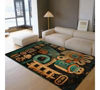 HOBBOY Tapis de Couloir de Style nostalgique 100 x 150 cm pour musée librairie Motif Totem Architectural rétro Moquette à Poil Bas décoration ancestrale de Sol Tribal