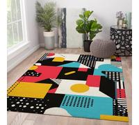 HOBBOY Tapis de Cour à Motifs de Formes éclatées de Couleur Motifs de Cercles et Triangles et Blocs Tapis de Bienvenue à Poils Bas 150 x 240 cm pour Cuisine du Salon