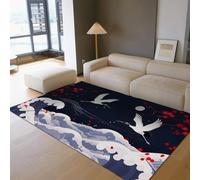 HOBBOY Tapis de Course d’Art Japonais 50 x 80 cm Élégantes grues Blanches planant au-Dessus des Vagues de l’océan Motif à Poils Bas Tapis à Poils Bas Décoration du Sol en Fleurs de Cerisier Rouge