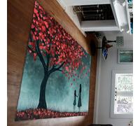 HOBBOY Tapis de l’Espace Heart Tree of Love 50 x 80 cm - Motif Silhouette Mère et Fille Moquette à Poil Bas pour Chambre Moment Familial Chaleureux Art de Sol
