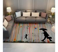 HOBBOY Tapis de Salon 160x200cm Modernes Tapis d’intérieur à Poil Bas Lavable pour la Table Gouttes Arc-en-Ciel Motif Abstrait Noir Silhouette