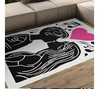 HOBBOY Tapis de Sol Art Minimaliste 180 x 270 cm Mélodie Romantique Couple en Noir et Blanc Qui s’Embrasse Silhouette imprimée Paillassons à Poils Bas Cœur Rose et Notes Musicales
