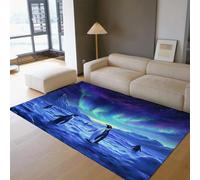 HOBBOY Tapis de Sol Bleu et Violet Aurora Borealis 2'x4' Tapis Noir et Blanc à Motif de Pingouins Tapis antidérapant à Poil Bas Lavable intérieur extérieur