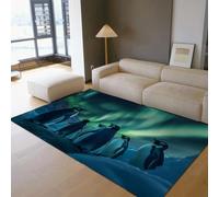 HOBBOY Tapis de Sol Green Aurora Borealis 2'x3' Tapis Noir et Blanc à Motif de manchots Tapis antidérapants à Poil Bas Lavable pour la décoration du Salon