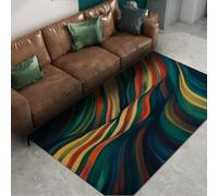 HOBBOY Tapis de Sol Kaleidoscope Wave 60 x 90 cm - Motif Rayures Arc-en-Ciel Multicolores Moquette antidérapante à Poils Bas décoration de canapé de Salon Modern Flow Art