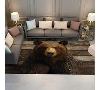 HOBBOY Tapis de Style forêt Faune Tapis lavables Doux à Poil Bas imprimé Ours Brun 120 x 170 cm - décoration Rustique de Sol de Campagne pour Une Salle d’étude et Une Ferme