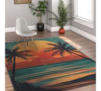 HOBBOY Tapis de Style Vacances 120 x 150 cm Palmier Tropical Jaune et Bleu Moonscape Lavable Doux Mince paillassons pour l’Espace de détente