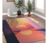 HOBBOY Tapis décoratif Sunset 80 x 120 cm Soleil Jaune Chaud sur des eaux dégradées Rose et Bleu tranquilles Paillassons de Porte Décoration du Sol paysager Lever du Soleil