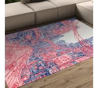 HOBBOY Tapis décoratifs Style Anime 60 x 120 cm Lignes architecturales Bleues et Rouges Moquette pour Bureau Salon Paysage Urbain Tapis Sol antidérapant à Poil Bas