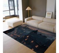 HOBBOY Tapis décoratifs Urban Landscape 80 x 150 cm Silhouettes Sombres bâtiments Moquette intérieure pour Appartement Bureau Tapis Sol antidérapant à Poil Bas Britannique
