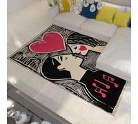 HOBBOY Tapis Fin pour Un Couple Romantique avec cœur et Notes Musicales Modern Love Art Moquettes 160 x 200 cm pour Salon Chambre Cuisine Décoration antidérapante du Sol